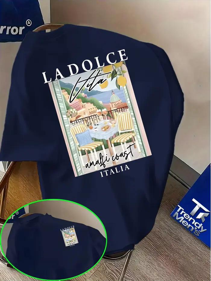 T-shirt pour homme en coton 100% avec imprimé La Dolce Vita Amalfi Coast