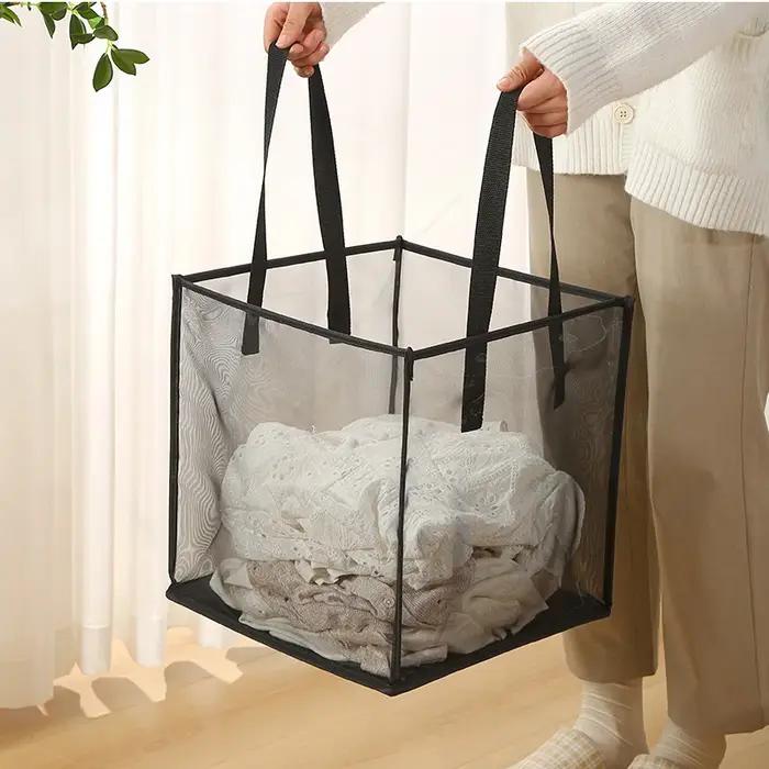 Panier à linge pliant, organisateur pour vêtements sales, salle de bain, sac de rangement en maille, panier de rangement pour vêtements ménagers
