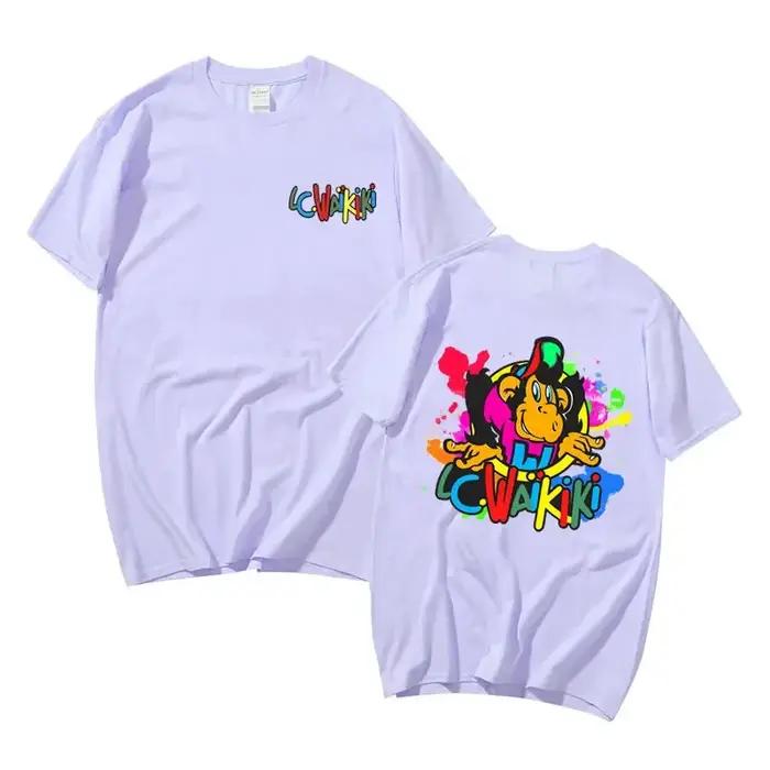 Lc Waikiki singe imprimé graphique T-shirt été drôle hommes femmes dessin animé singes à manches courtes t-shirts mâle 100% coton T-shirt