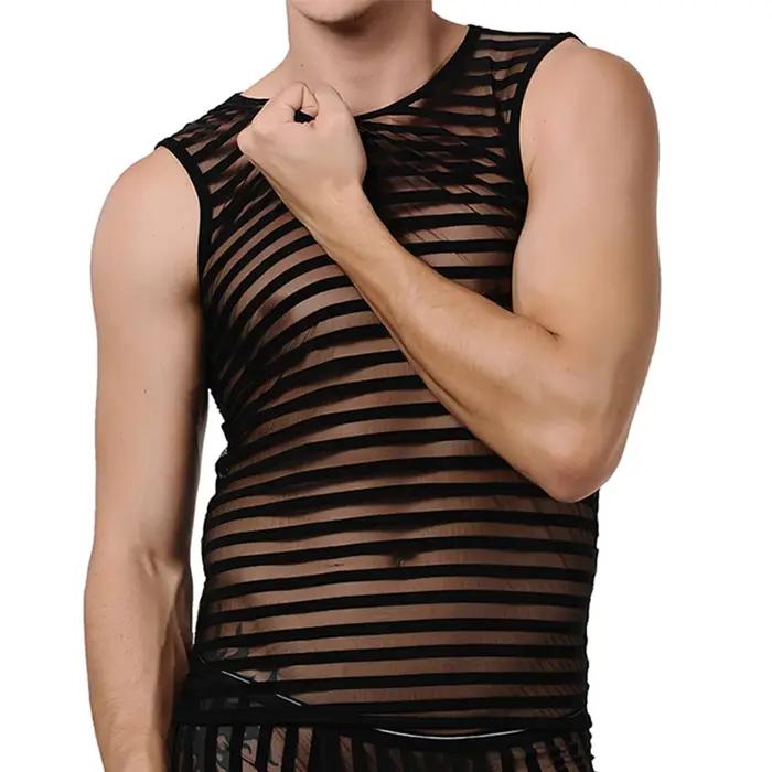 Débardeur Transparent rayé en maille pour hommes