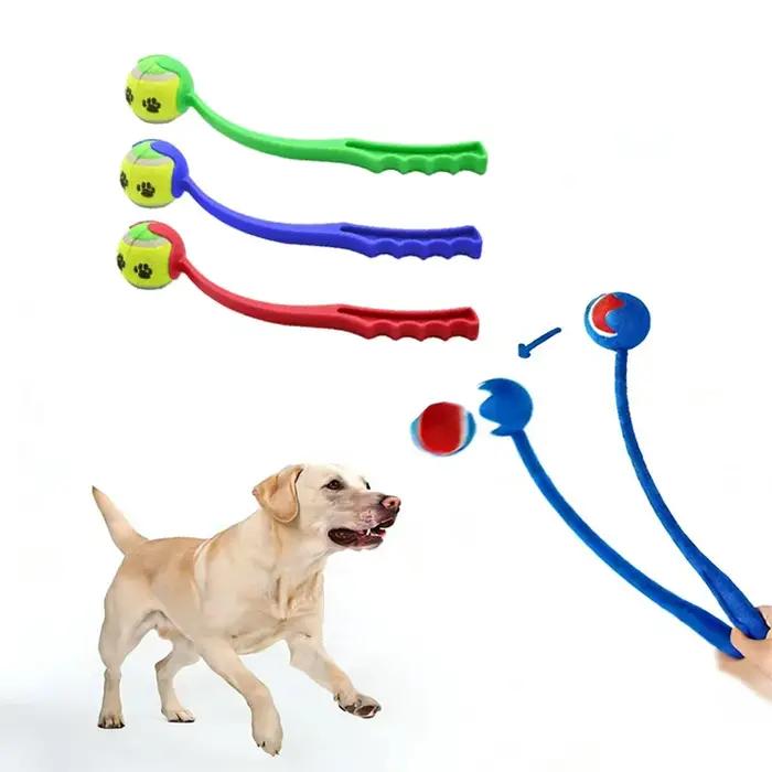 Ensemble de lanceurs de balles de Tennis pour animaux de compagnie, jouet d'entraînement en plein air pour chiens, jeu de secours, poignée ergonomique Durable, cueillette de balles interactive, fourni