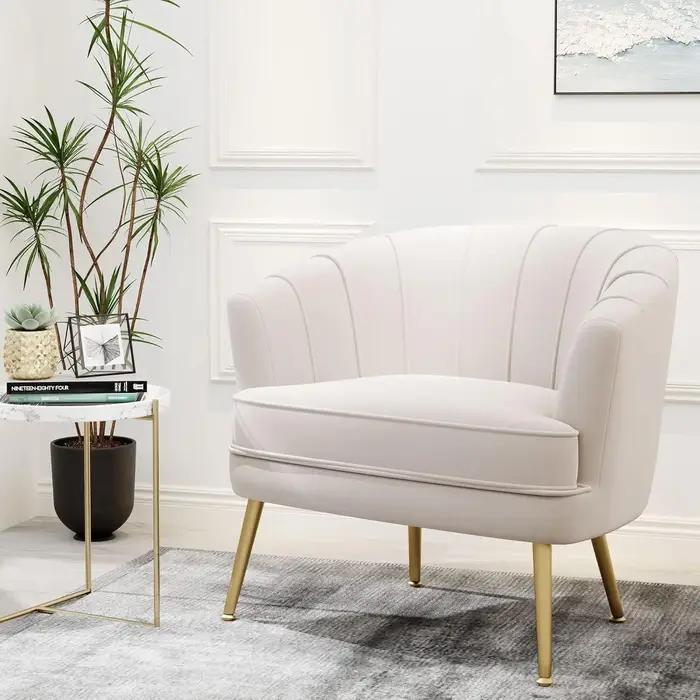Fauteuil d'appoint rembourré en velours, confortable, avec pieds en métal doré pour salon, chambre,