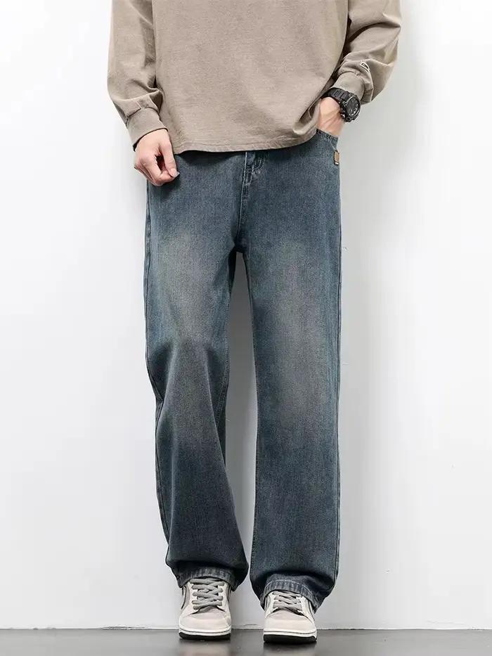 Jeans droits rétro américains printemps-automne, streetwear pour hommes, mode coréenne, pantalon en