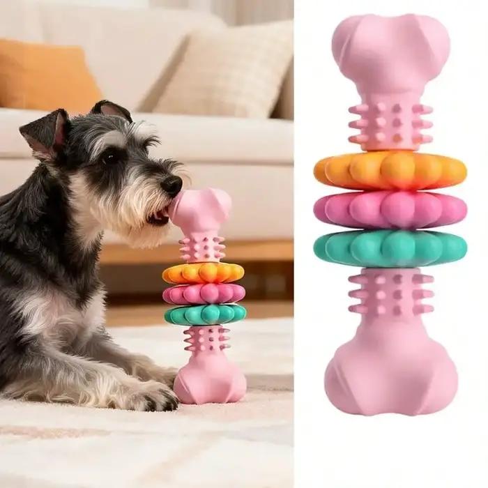 Jouet à mâcher indestructible pour chiens agressifs en plastique TPR motif géométrique nettoyage des dents occasionnels et cadeaux
