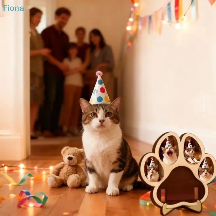 ♤ Cadre photo pour animaux de compagnie en forme de patte - Présentoir multi-photos en bois avec support pour collier pour les amoureux des chats/chiens