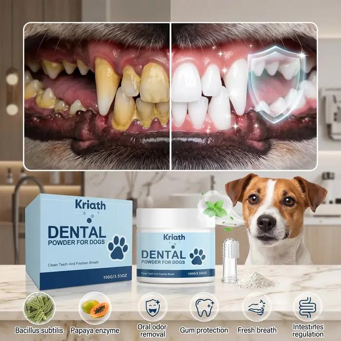 Poudre naturelle pour l'hygiène buccale des animaux de compagnie pour nettoyer les dents des chiens,
