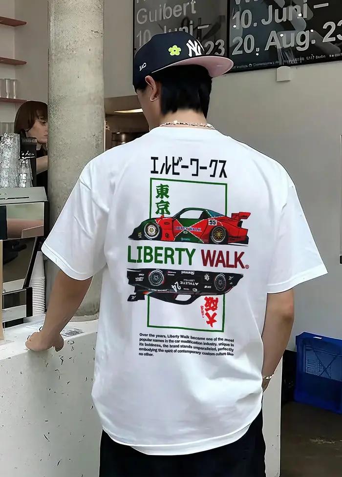 LBWK Liberty Walk Tokyo Race Car Print T-shirt pour hommes, culture automobile japonaise, en coton,