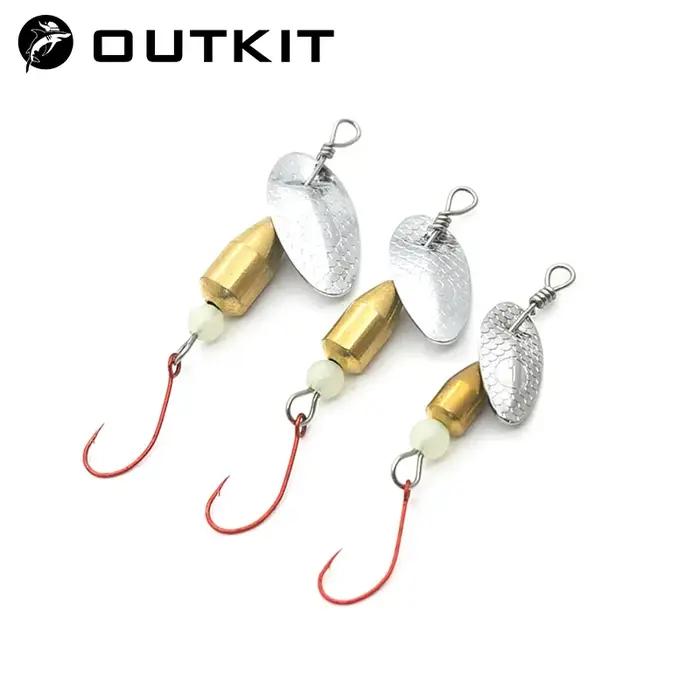 OUTKIT 1 pièces Spinner cuillère métal appât Micro leurre de pêche petites paillettes cuivre longue