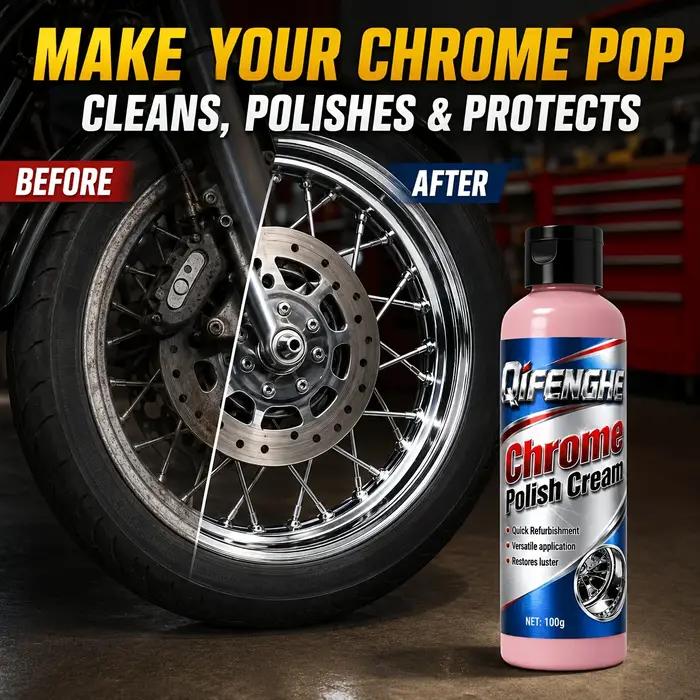 Crème de polissage chromée 100g - Composé de polissage rapide qui nettoie, protège et confère une brillance durable à vos accessoires chromés.