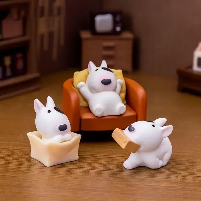 Figurine de chien Mini Bullhead Terrier, mignonne, Animal de collection, Micro paysage, tableau de bord de voiture et ornement de bureau pour la maison