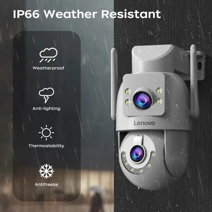 Caméra IP extérieure Lenovo 6MP HD WiFi double objectif double écran avec tracking automatique - Surveillance audio vidéo