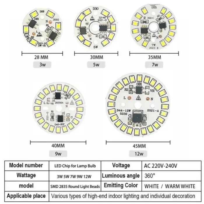 HHLZYH 10 pcs/lot AC220V puce LED 3 W 5 W 7 W 9 W 12 W 15 W 90 Lumen/W 2835SMD perles de lumière ron