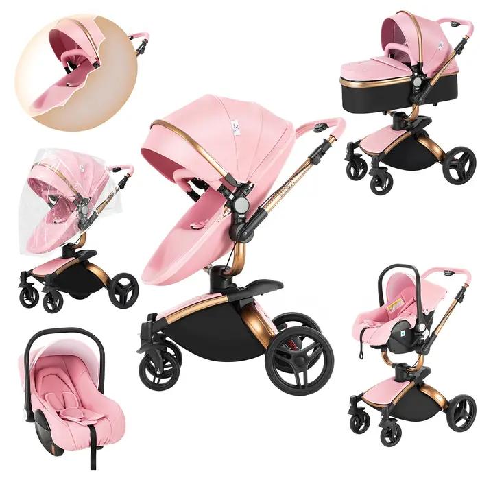 360 ° Poussette bébé 3 en 1 siège auto