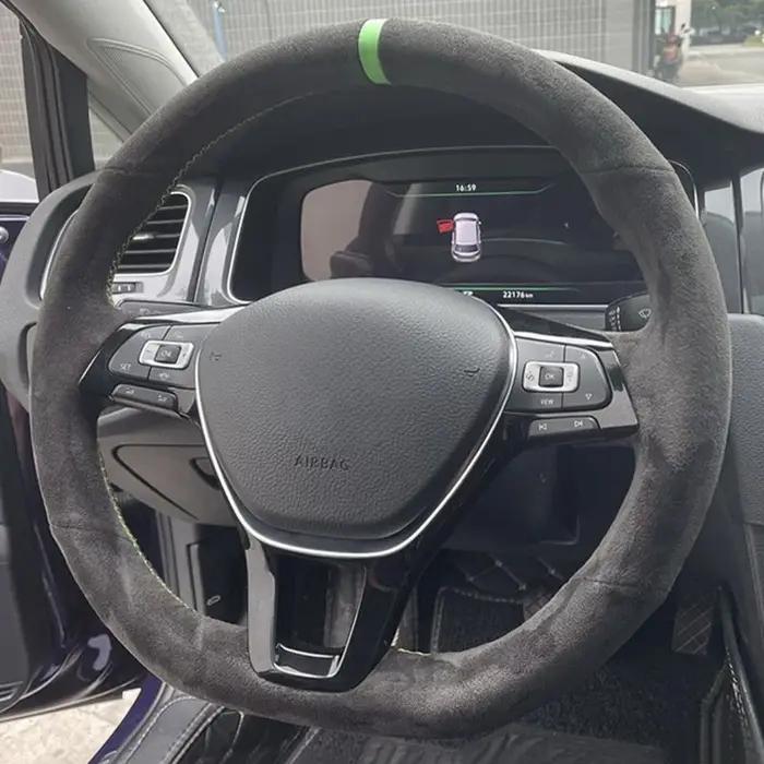 Housse de volant de voiture personnalisée, antidérapante, en daim noir, pour Volkswagen VW Golf 7 Mk