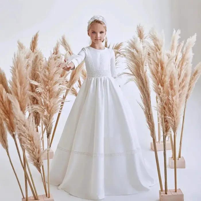 Robe de cérémonie mignonne pour filles, polyester, longueur cheville, ajustement parfait, col rond, pour cérémonies et occasions spéciales