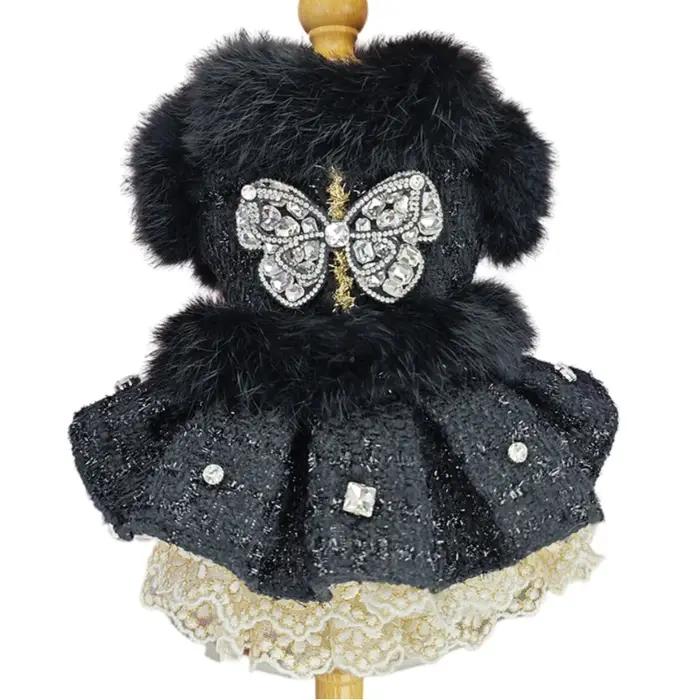 Robe de chien papillon noire élégante faite à la main avec biscuits, tenue de luxe pour animaux de c