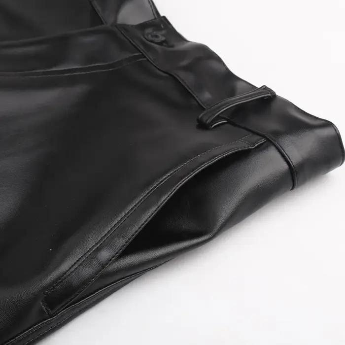 Pantalon en cuir pour hommes coupe droite élastique pantalon en cuir PU pantalon de moto mince