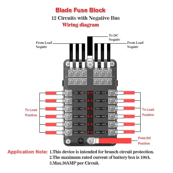 Boîte à fusibles à lame de bateau de voiture à 6 ou 12 voies, support de bloc, indicateur LED 12V 32
