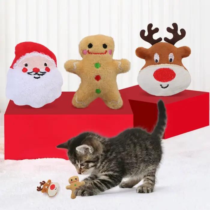 Jouets de Noël pour chats et chiens en peluche, bonhomme en pain d'épice, père Noël, jeu interactif, fournissons le bonheur des animaux domestiques pour Noël et autres occasions festives