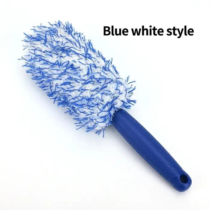 Brosse de lavage de voiture en peluche premium pour roues, polyvalente, avec poignée antidérapante, pour nettoyer les rayons, les grilles et les zones difficiles d'accès