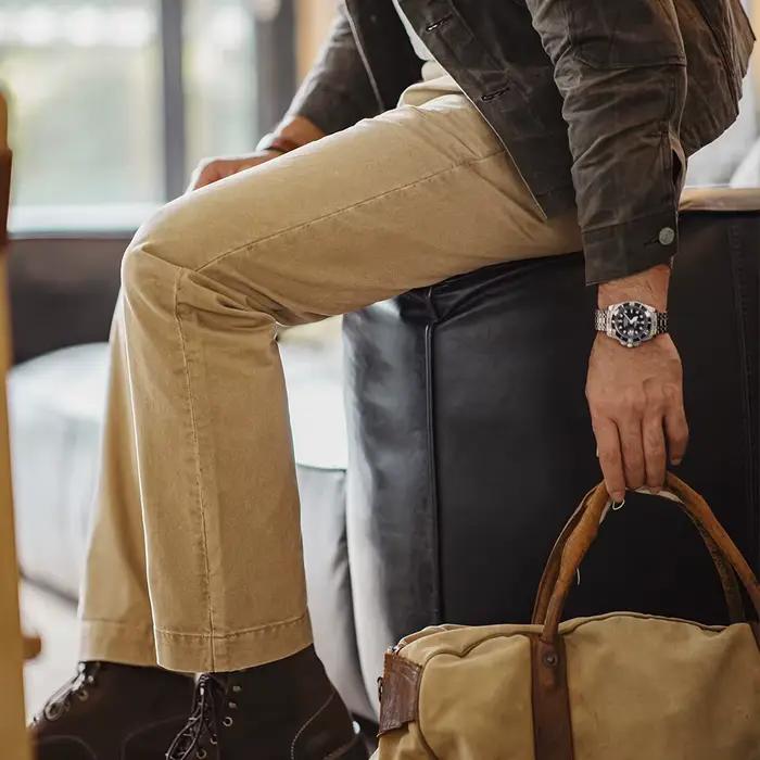 Pantalon vintage homme en twill coton lourd - Coupe droite classique automne - Workwear avec fermeture éclair