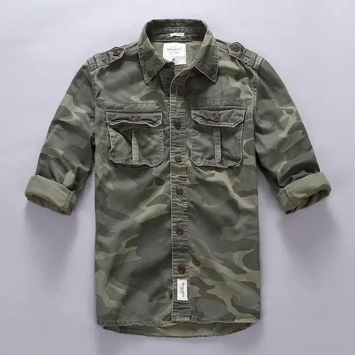 CamSolomon-Chemises cargo militaires pour hommes, chemises en coton et lin pour hommes, manches long