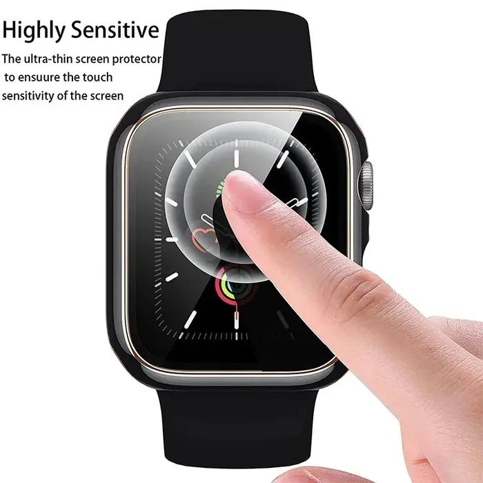 Kit protection verre trempé et coque pour Apple Watch Series 9 4 5 6 SE 7 8 toutes tailles