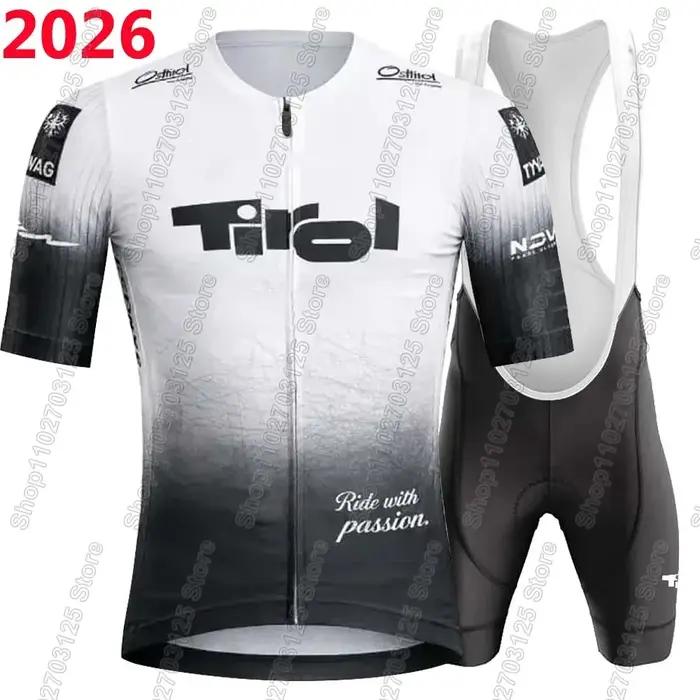 Ensemble Maillot et Cuissard Cycliste Homme Équipe Tirol 2026 Veste Polyester et Lycra Maillot de Course Cuissard Respirant Gel Occasions Spéciales