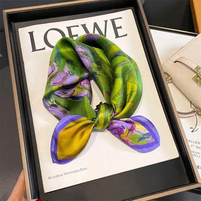 Foulard en soie ZKVS motif fleuri pour femmes élégant et décontracté polyvalent pour quatre saisons