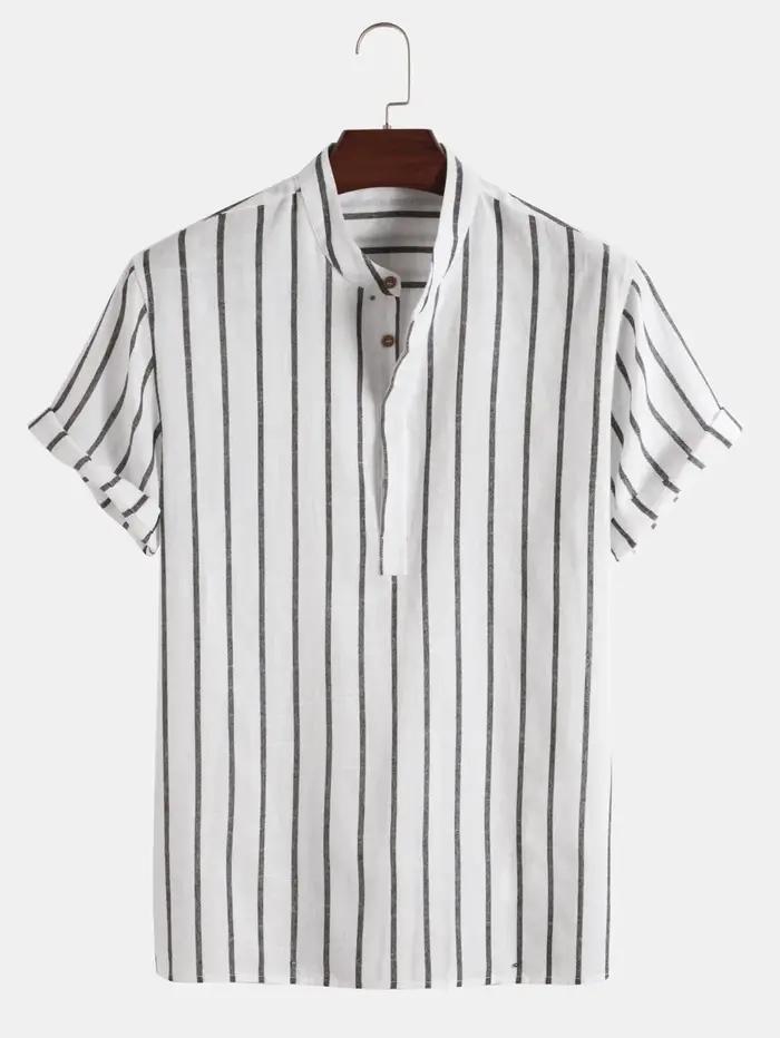 Vêtements pour hommes – Nouvelle chemise rayée mi-boutonnée pour homme, collection été 2026 – Chemis
