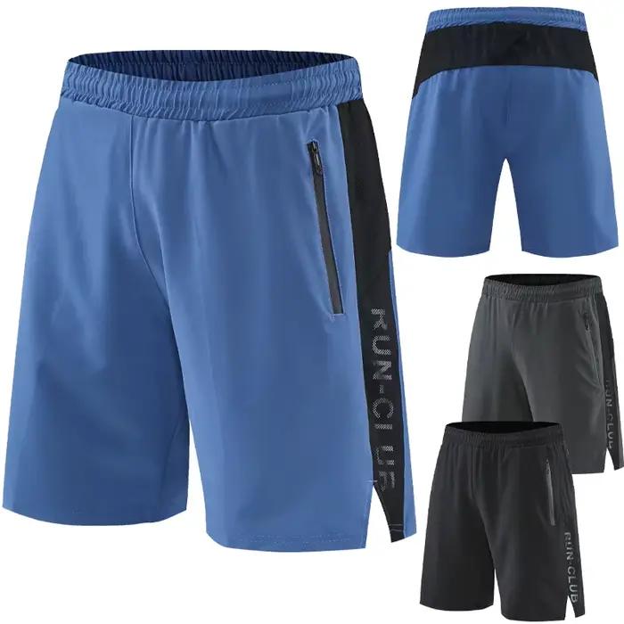 Short de course en Patchwork pour hommes, Short d'entraînement, poches zippées, sport, séchage rapid