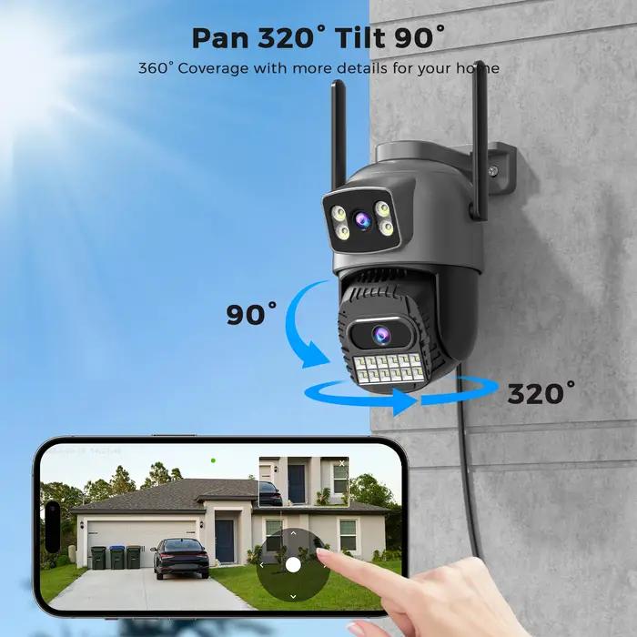 Caméra sécurité extérieure WiFi 10MP 5K double objectif 8MP 4K IA détection humaine PTZ auto-croisière