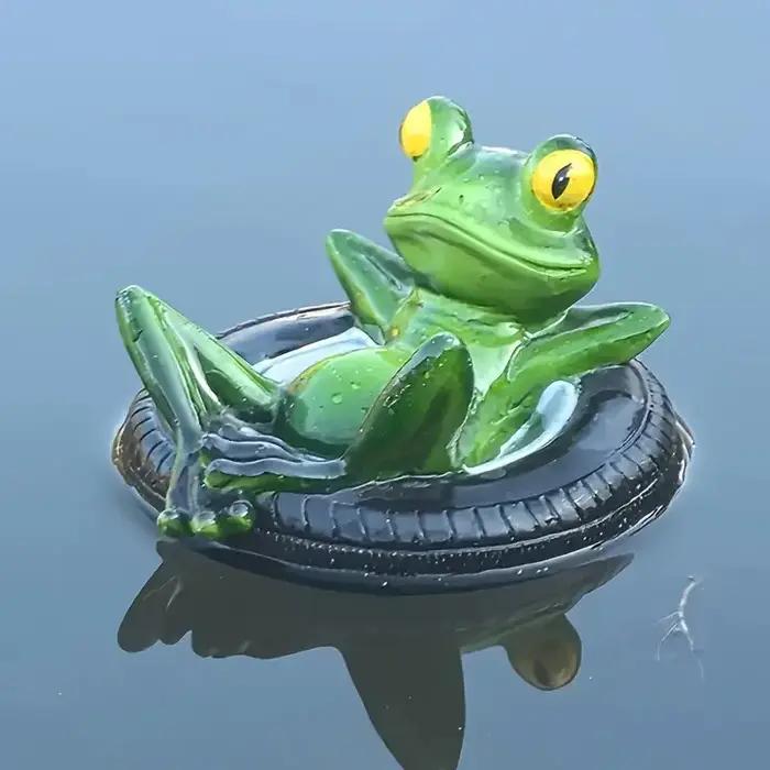 Statue de grenouille flottante d'extérieur pour bassin, décoration de jardin grenouille pagaieuse mi
