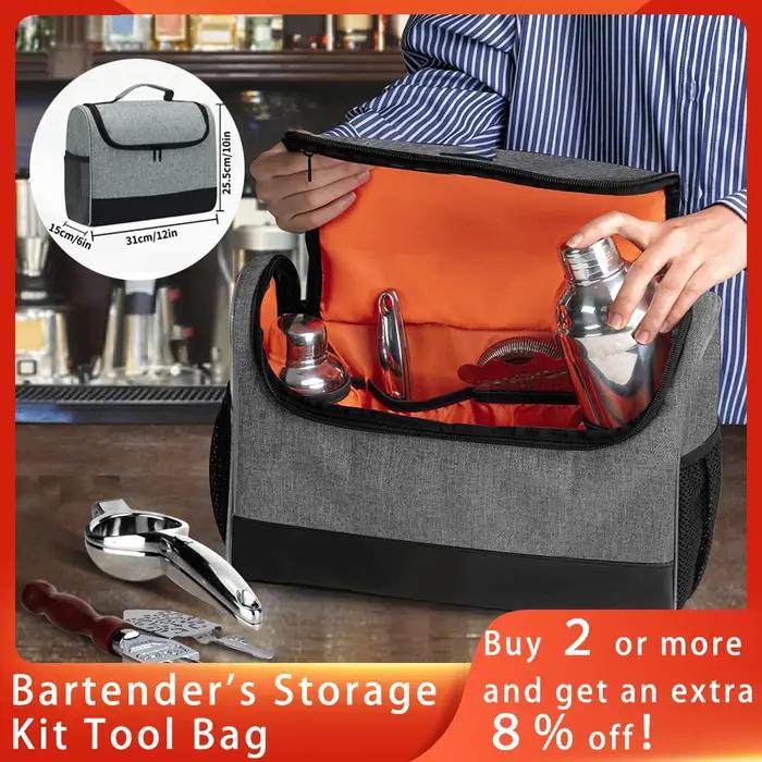 Mallette de transport pour barman en nylon rouge avec poignée antidérapante et espace de rangement multiple pour les outils de bar à domicile et pour les événements en plein air