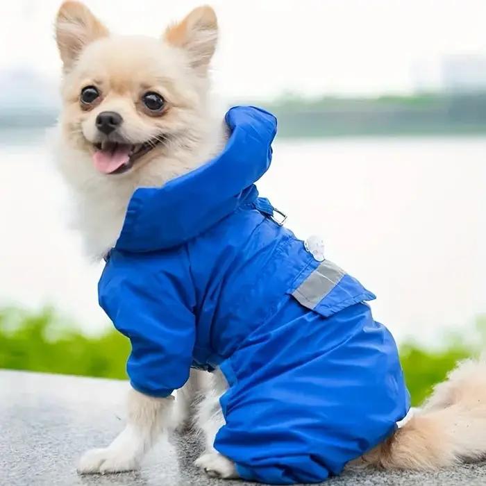 Imperméable à capuche avec anneau en D pour chiens