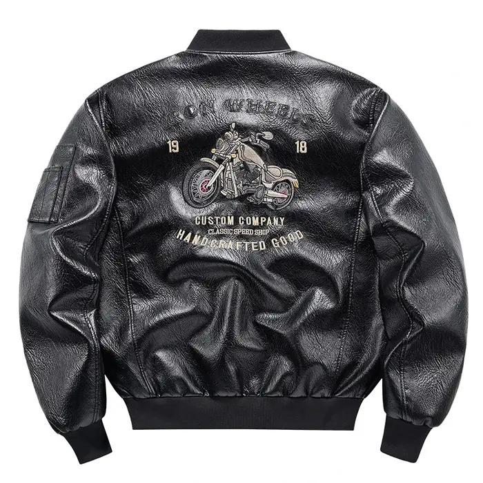 Veste d'automne en cuir de moto brodée pour hommes manteau de motard américain hommes col de Basebal