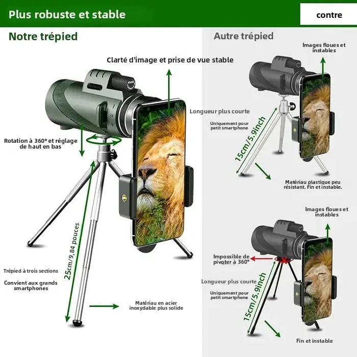Télescope monoculaire HD compact jour et nuit pour observation chasse discrète et portable
