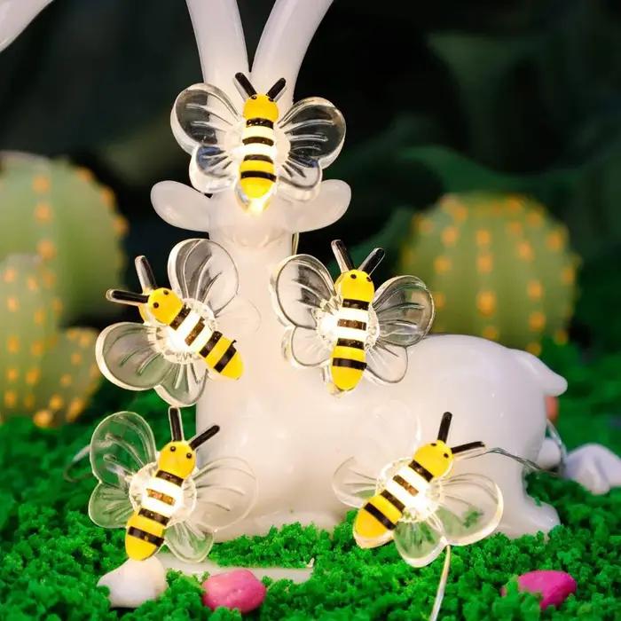 1 paquet de lumières d'abeille à piles, guirlande lumineuse décorative pour plantes de chambre à cou
