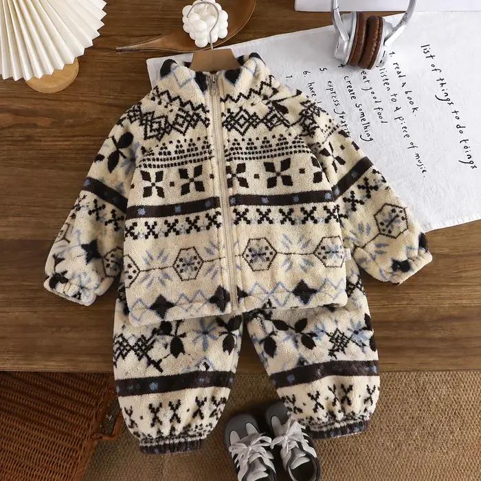 Vêtements pour enfants en bas âge, garçons et filles, style Fair Isle, à la mode, en velours épais e