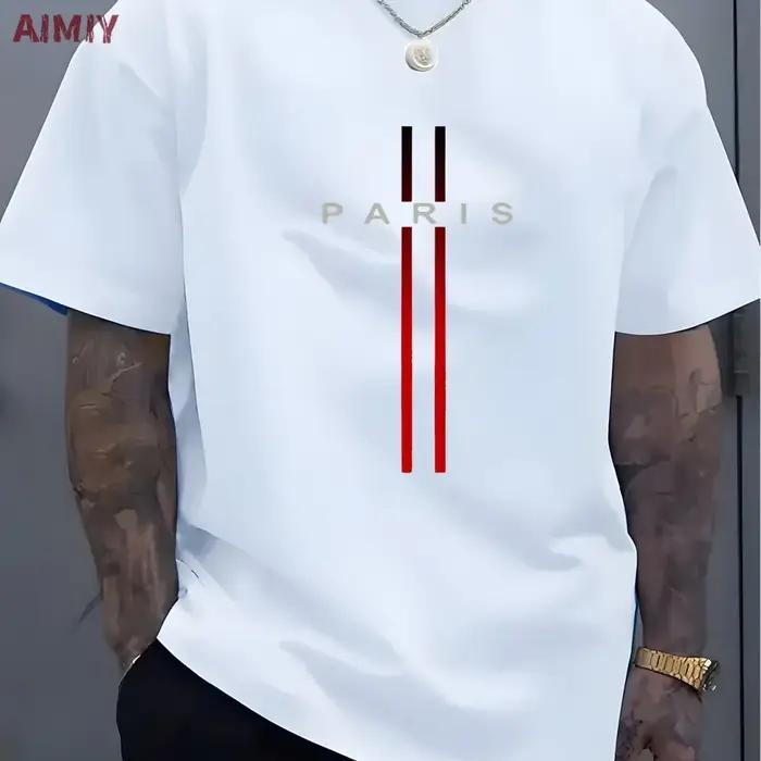T-shirt à Manches Courtes et Col Rond pour Homme, Haut Décontracté, Imprimé de Lettres PARI, Été