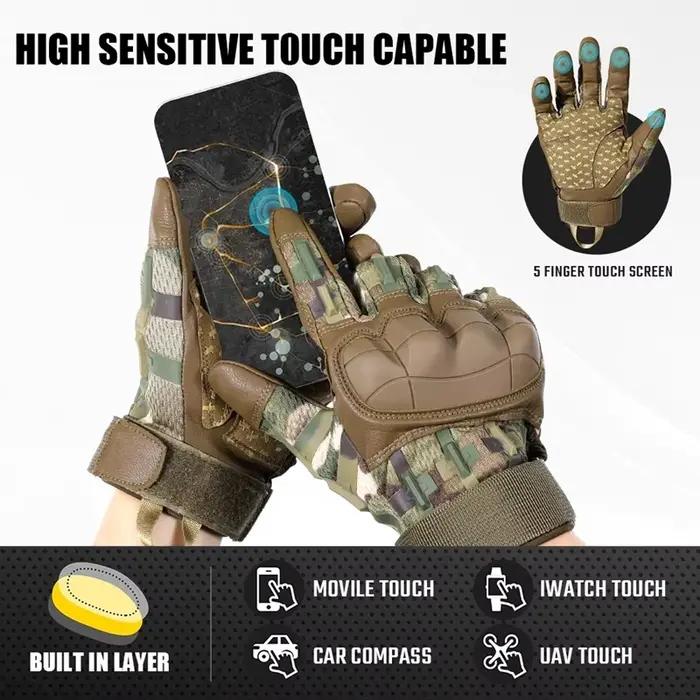 Gants tactiques pleine main PU cuir écran tactile - Protection chasse tir airsoft randonnée travail