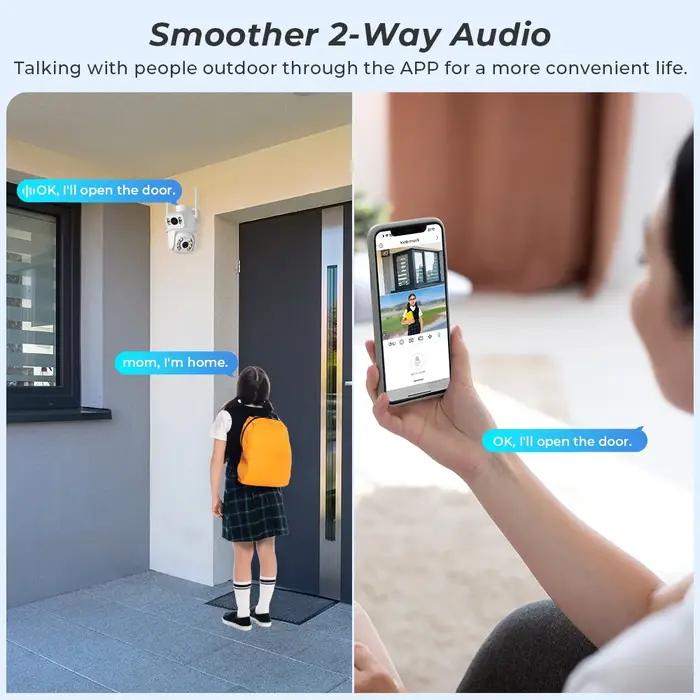 Caméra surveillance extérieure 4K 8MP iCSee PTZ WiFi double objectif double écran détection humaine IA