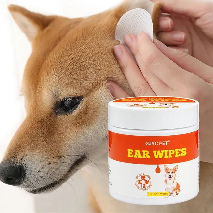 Lingettes humides pour oreilles d'animaux de compagnie non toxiques anti-acariens soulageant les démangeaisons pour chiens chats 100 pièces hygiène auditive durable