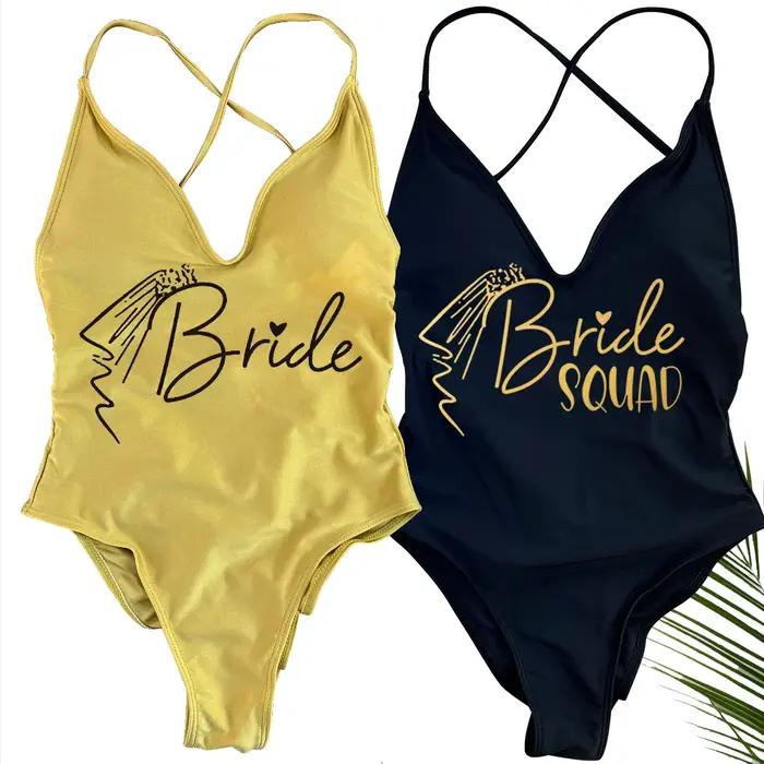 Voile rembourré une pièce maillot de bain mariée SQUAD lettre maillot de bain imprimé femmes Bikini