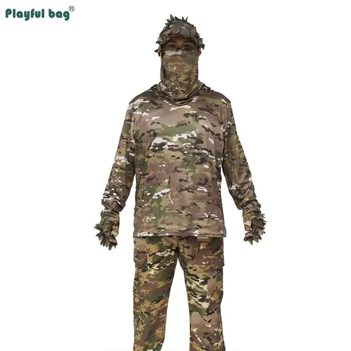 Set combo camouflage CP Outdoor casque feuilles gants tactiques manches soie masque demi-visage équipement chasse
