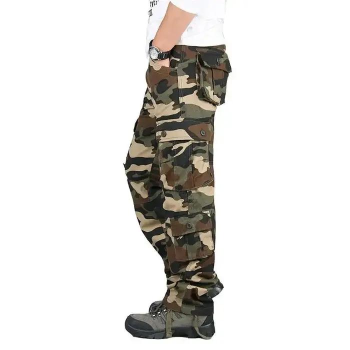 Pantalon cargo homme été printemps automne - Coupe droite ample en coton pur - Multi-poches casual décontracté