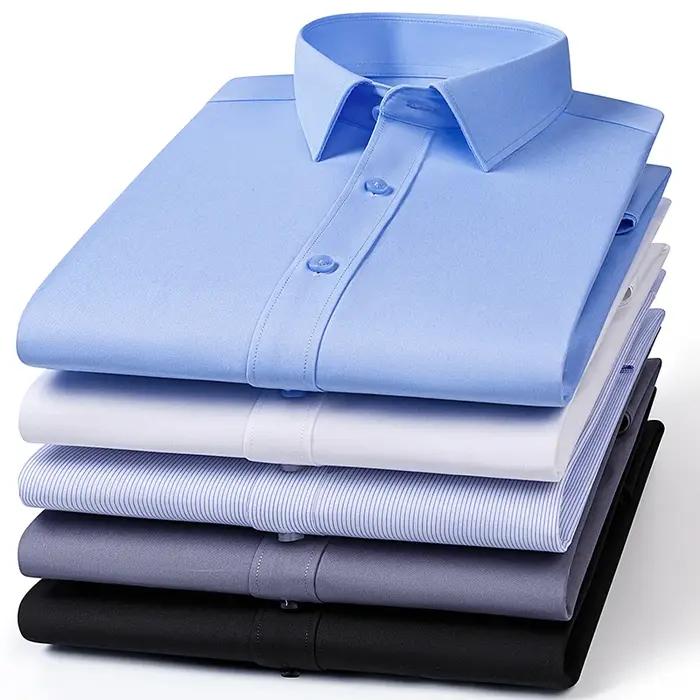 Chemises en fibre de bambou pour hommes, manches longues, printemps, anti-froissement, formelles, do