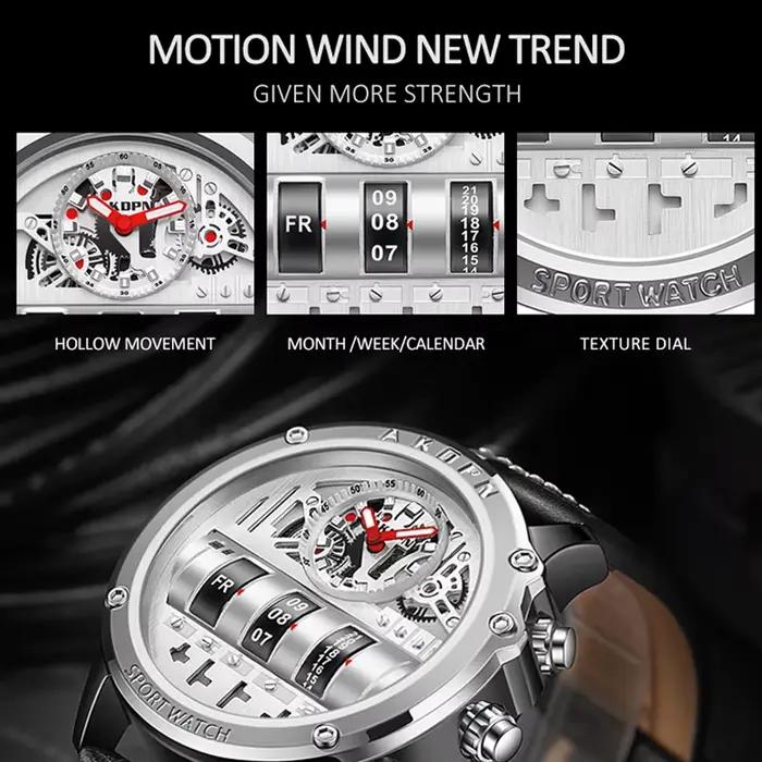Montre homme quartz luxe cuir - Montre d'affaires créative avec date rotative pour homme