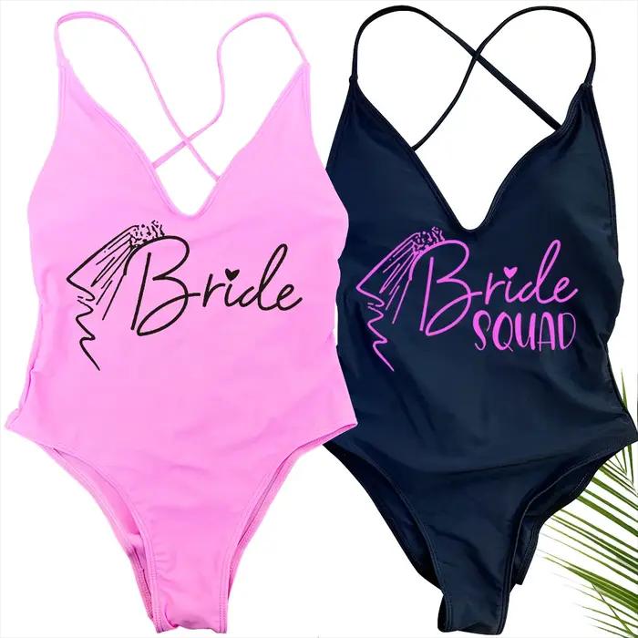 Voile rembourré une pièce maillot de bain mariée SQUAD lettre maillot de bain imprimé femmes Bikini