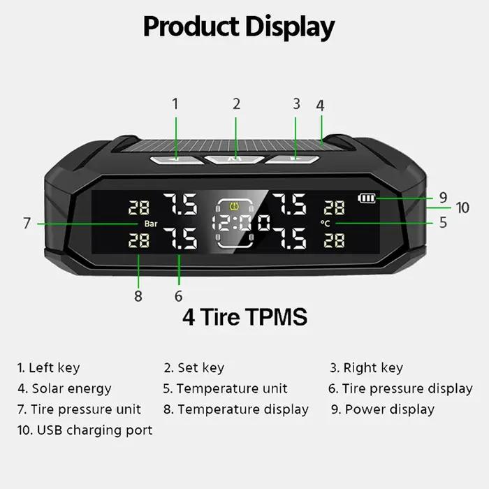 Capteur TPMS de voiture E-ACE, système Intelligent 8 bars pour voiture camion avec horloge électroni
